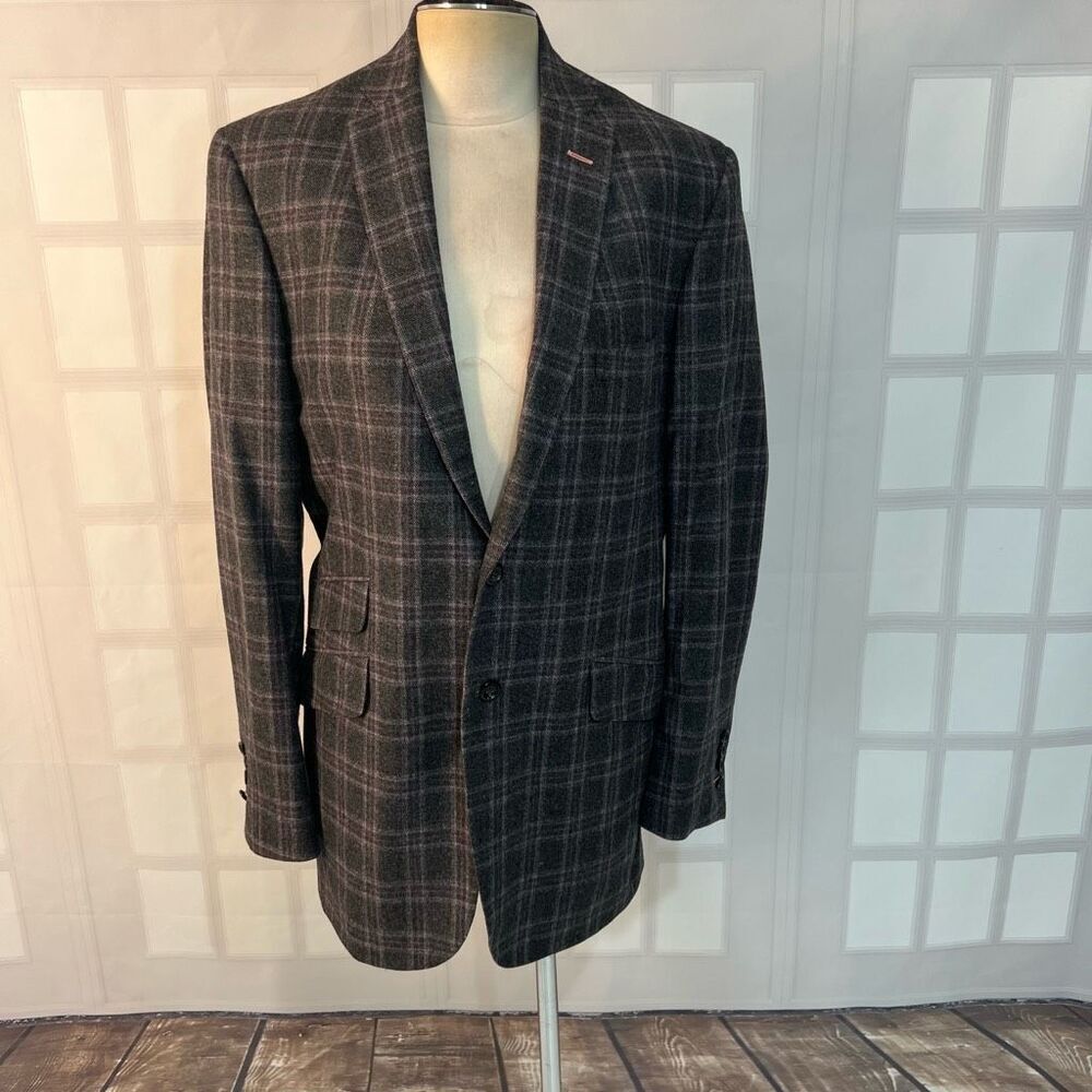 Holland & Sherry Gray Pink Plaid Sport Coat Size XL